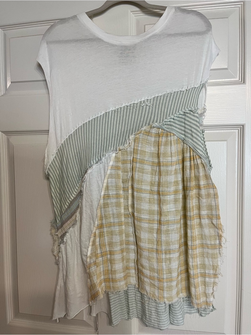 Urban Outfitters White, Sage & Mustard Mixed-Panel Tunic
